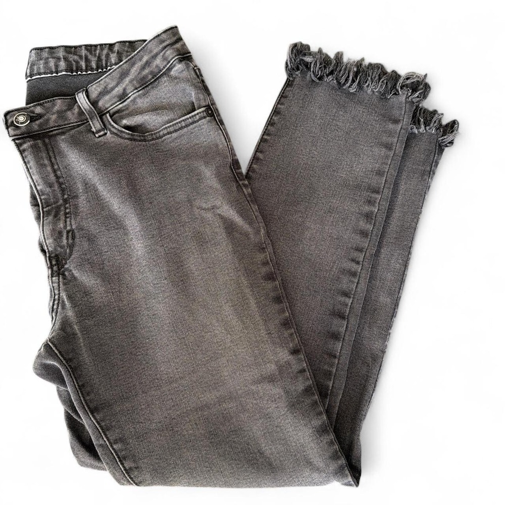 Normcore Whimsygoth Bikercore Fringe Hem Skinny Jeans Gray Faded Wash W31